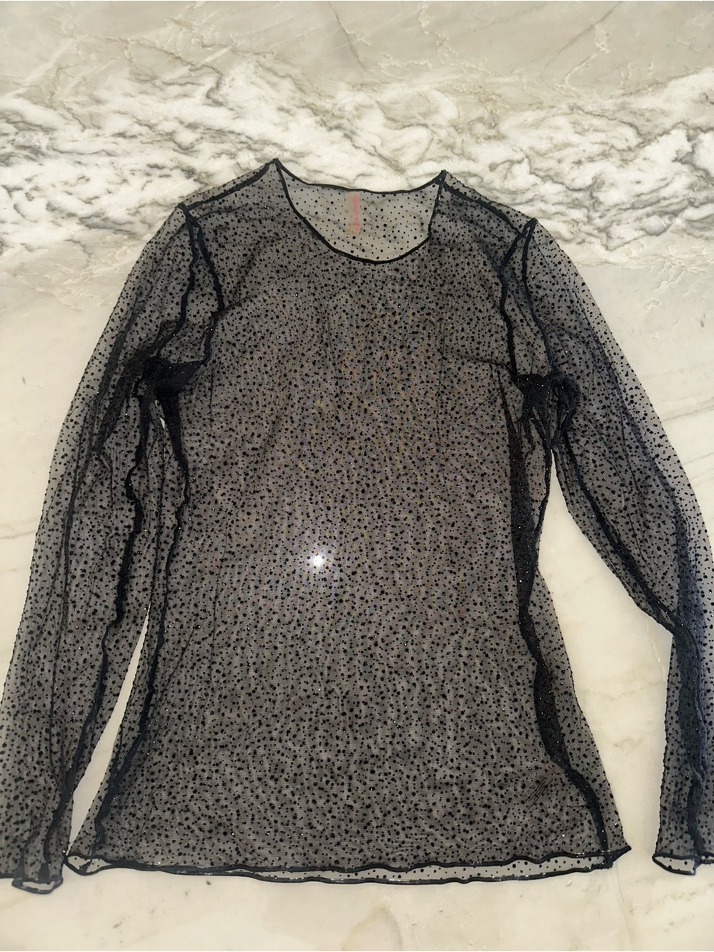 Sheer Black Polka Dot Long-Sleeve Top